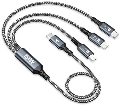 GIANAC 100W USB C auf Multi USB Ladekabel Kurz 50cm, Ladekabel 3 in 1 Schnellladekabel mit E-Mark Chip Multi Ladekabel USB C[100W]+Micro[10W]+Lightning[27W] für iPhone 15,iPad Pro, MacBook,Galaxy S23
