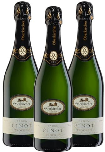 Oberkircher Winzer Pinot Weiß Sekt trocken - COLLECTION OBERKIRCH - ein prickelnd frischer, trocken ausgebauter Sekt - Badischer Sekt, Anbaugebiet Ortenau (3 x 0,75l)