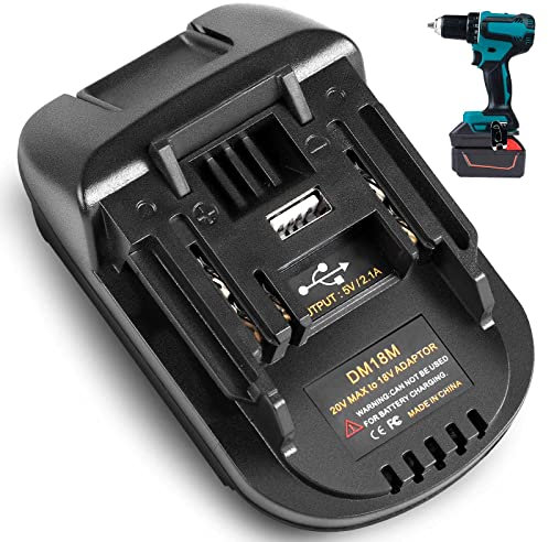 Fybemax Battery Adapter DM18M for Makita 18V Tools, for Dewalt 20V & for Milwaukee 18 Volt to for Makita 18V Battery Tools, with USB Charging Port