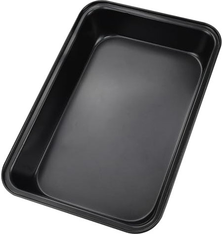 MININUSI Plat de Gâteau Acier au Carbone, Plat à Four Rectangulaire Antiadhésif, Plaque à Rôtir Multifonctionnelle, Plat de Cuisson Noir, Moule pour Gâteaux, Pizzas, barbecue, Poulet rôti(32*22*5.2cm)