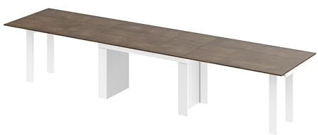 Design Esstisch Tisch HMA-111 XXL ausziehbar 170 bis 410 cm Esszimmer, Farbe:Rostoptik matt - Weiß Hochglanz