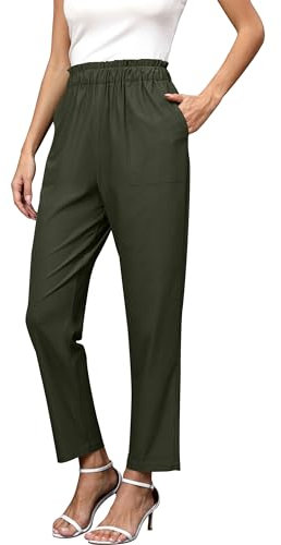 Missufe Hosen Business Stretch Taille Freizeithose Damen Hohe Taille Bequeme Lang Stoffhose Gerade Geschnitten Hosen mit Taschen (grün, mittel)