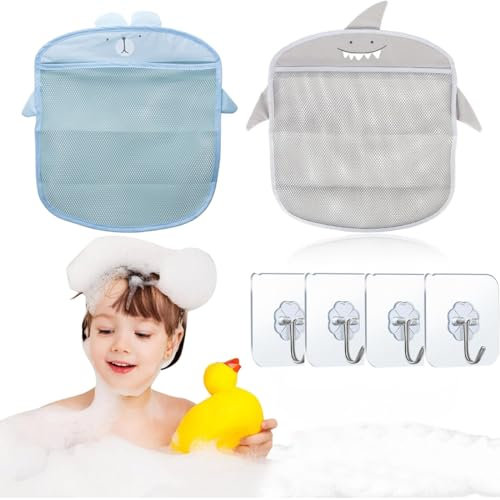 2er-Set Baby Badespielzeug-Organizer, weiches Aufbewahrungsnetz für Eckwand mit 4 selbstklebenden Haken