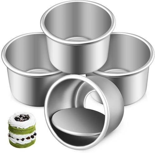 STOBAZA 4pezzi Teglie Da Forno Rotonde Lega Di Alluminio Con Fondo Rimovibile Per Torte Cheesecake e Mousse Piccole Per Delizie Da