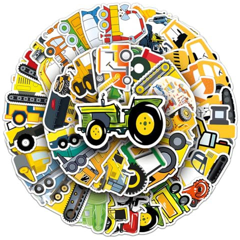 50 Stück Bagger Sticker Set, Wasserfeste Auto Traktor Sticker, Auto Baumaschinen Traktor Aufkleber, Kreatives DIY für Laptop Mobiltelefone Skateboard Gepäck etc, Geeignet für Erwachsene und Kinder