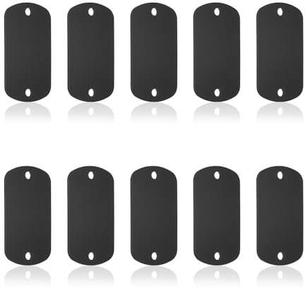 PATIKIL 10pcs Metal Stamping Blanks, Rectangle Stamping Tags Blanks Aluminum Plate DIY Name Tags 5x3cm Metal Engraving Blanks 2 Holes for Laser Engraving Stamping Craft Dog ID Tags, Black