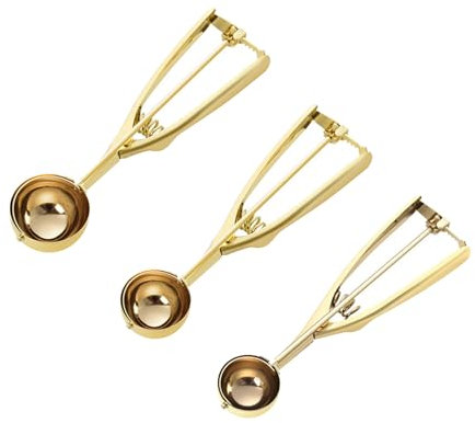 ZYHUI Ice Cream Scoop 304 Stainless Steel Cookie Scoops for Baking Melon Baller with Easy Trigger 3 Sizes (Gold, S/M/L)