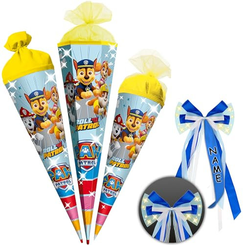 alles-meine.de GmbH Schultüte - P. Patrol - Hunde - 35-85 cm - Größe wählbar - Holzspitze wählbar - inkl. Name + Verschluß-Schleife - Zuckertüte - Tüll - oder Filzabschluß - ec..