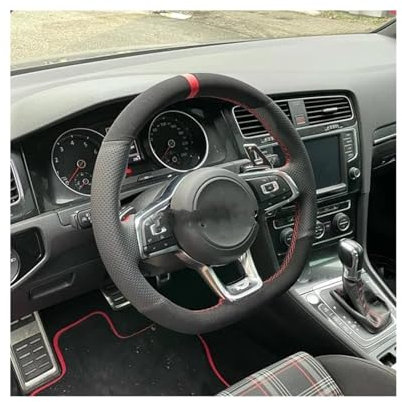 Lenkradbezug Für VW Für Polo Für S&cirocco 2015 2016 Schwarz Wildleder Leder Auto Lenkrad Abdeckung Für Golf 7 MK7 GTI R Lenkrad Aufkleber(Style 6)