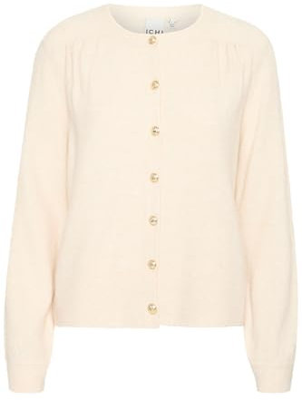 ICHI IHLIYANNA Damen Strickjacke Cardigan Feinstrick Metallknöpfe Regular fit, Größe:XL, Farbe:Almond Milk (124301)