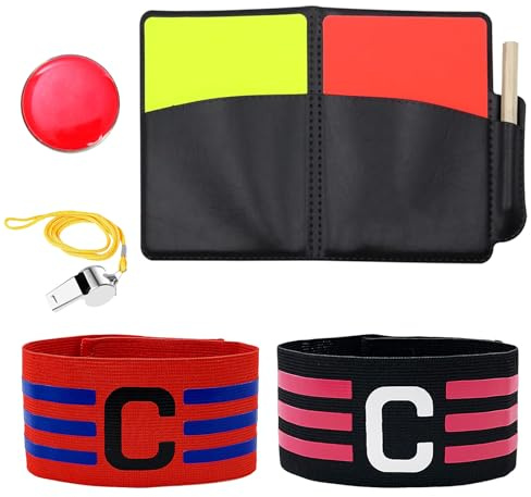 Schiedsrichter Set, Komplett-Set für Schiedsrichter,für Schulsport Sport | Fussball Schiri Set mit Schiedsrichter Pfeife und 2 Kapitänsbinde Rote und Gelbe Karte für Fußball und Basketballspiele