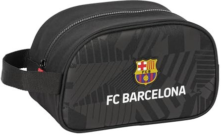 Safta F.C. Barcelona Black Kulturbeutel für Kinder, mittelgroß, mit Griff, Kinder-Kulturbeutel, anpassbar an den Wagen, einfache Reinigung, bequem und vielseitig, Qualität und Widerstandsfähigkeit, 26