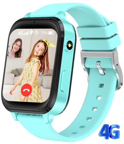 kaacly 4G Montre Connectée Enfant GPS,Montre GPS Enfant avec Vidéo HD et Appel Téléphonique Chat Vocal Location en Temps Réel et Mode Scolaire,5-14 Ans Fille Garçon Smartwatch Cadeau Enfant