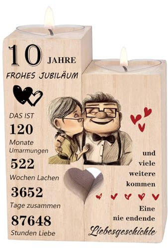 Rosenhochzeit Geschenke,10 Jahre Hochzeitstag,Kerzenständer - Glücklich 10. Jahrestag Geschenk für Frau Mann Paare ,10 Hochzeitstag Geschenke für Frauen Männer,Rosenhochzeit Deko