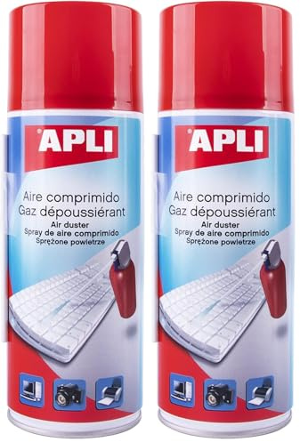 APLI 11307 - Aire comprimido para la limpieza en seco 400 ml. Ideal para teclados, ordenadores y dispositivos electrónicos (Paquete de 2)