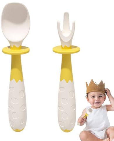 Besteck für Kleinkinder, Fütterlöffel für Kleinkinder, Cartoon-Esslöffel-Gabel - Essbesteck für Kinder ab 2 Jahren, platzsparendes Entwöhnungsbesteck für Suppe, Pizza