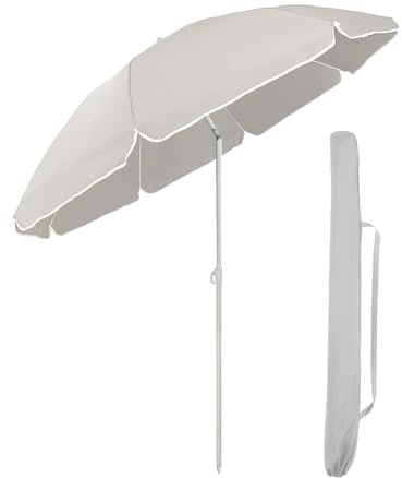 Sekey® 1.8m Beach Umbrella with Cover, Portable Tilting Garden Parasol Umbrella, Small Parasol for Beach/Pool/Patio, Round Sunscreen UV20+ Gray and White
