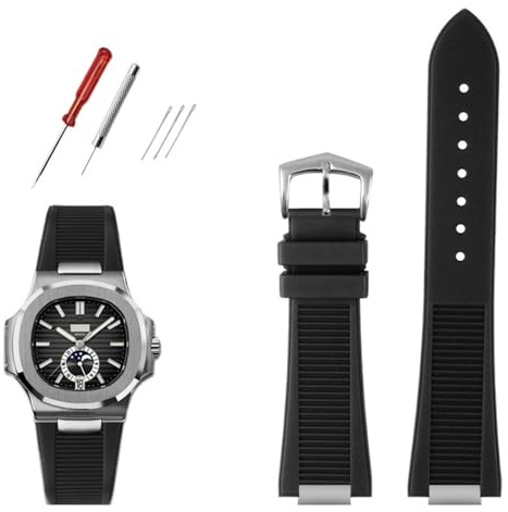 DFAMIN Hochwertiges Fluorsilikon-Armband für Patek Philippe Sport Elegant Nautilus Serie 5711/5712/5980, wasserdichtes Uhrenarmband für Herren(B Black silver)