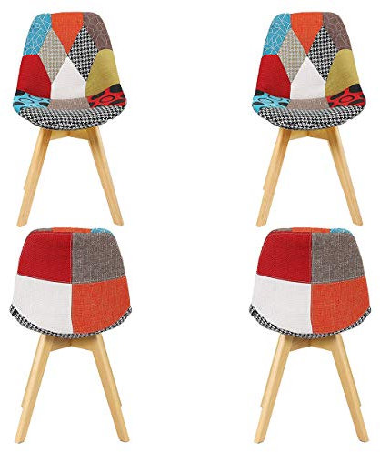 Juego de 4 sillas de comedor de lino con patas de madera para el hogar, oficina, cocina (rojo)