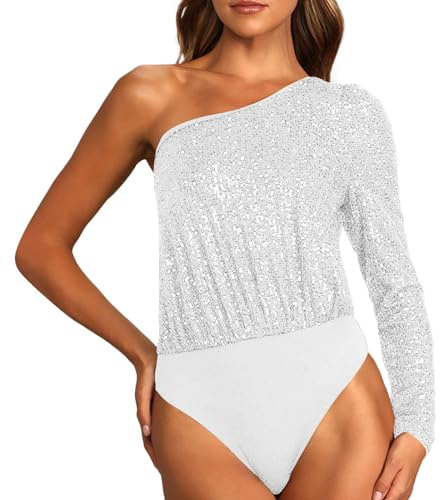 Body Schulterfrei Glitzer Pailletten Damen Body Festlich Tops Party Glitzer Oberteile Sexy Elegant Damen Body Overalls Jumpsuit Pailletten Einteiler Damenbody Party Clubwear Bodies Unterhemd Glänzend