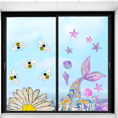 Landrain 2 Stück Fensterbilder Kinder, Suncatcher Sticker, Fbunt Fensterbild