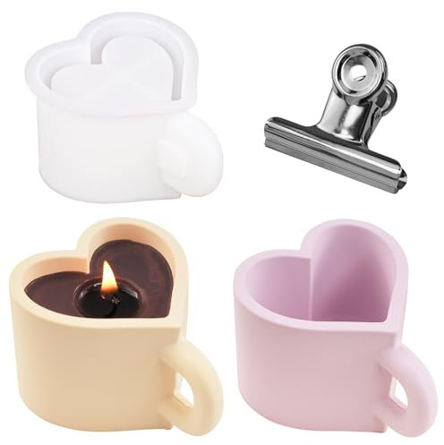 Heart Cup Resin Mold with Handle Love Shape Mug Silicone Mould Candle Holder Mold DIY Jewelry Storage Case Mold Epoxy Resin Crafts Casting Mould for Candle Soap Candy Home Decor