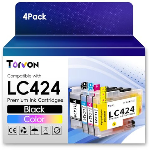 Torvon LC424 Patronen Kompatibel für Brother LC424 Patronen LC-424VAL Tintenpatronen Value Pack für Brother DCP-J1200W DCP-J1200WE (4 Pack, LC424BK LC424C LC424M LC424Y)