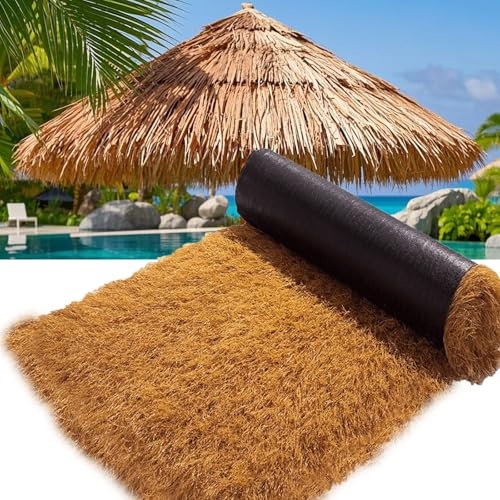 Tiki Huts Techo De Paja Sintética/Impermeable Rollos De Paja Artificial Con Protección UV,Resistente A La Decoloración Durabilidad,Realista Falsa Paja De Hierba Para La Piscina Sombrillas Valla Decor