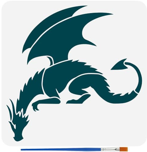 FINGERINSPIRE Drachen Malschablone Mit Pinsel 30x30cm Flugsaurier Zeichenvorlage Drachenmuster Schablone Eckthema Dekorationsvorlage Zum Malen Auf Holz Wänden Stoffen Und Möbeln