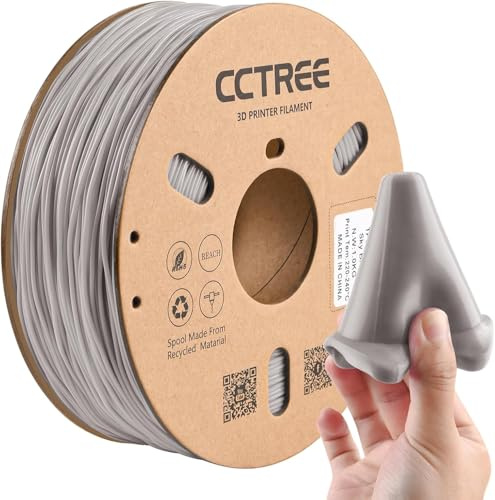 CCTREE 3D Drucker TPU Filament 1.75mm, 1kg Spool (2.2 lbs), Grau | Dimensional Accuracy ±0.03mm, Flexible 3D Drucker Filament, Shore Hardness 95A, High Elasticity & Impact Resistance