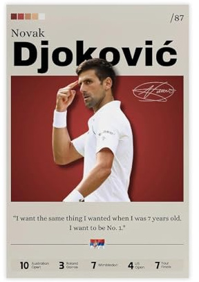 GJHTQLP Novak Djokovic 1 Leinwand-Poster, Schlafzimmer-Dekoration, 30 x 45 cm