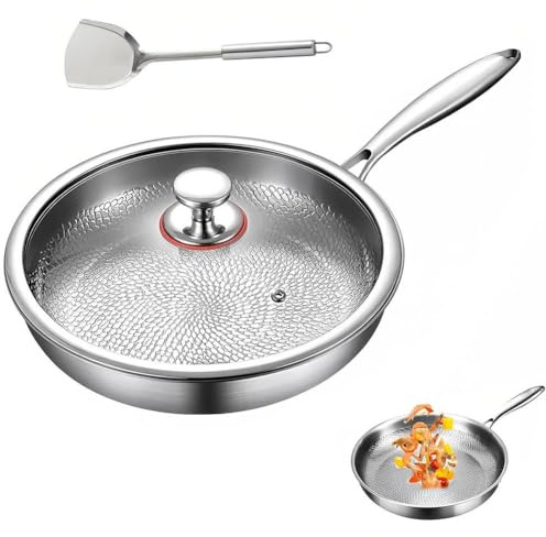 TUPOSTAR Multifunktionale Titan-Bratpfanne, Hochwertige Unbeschichtete Titan-Bratpfanne, Unbeschichtete Antihaft-Pfanne, FüR Induktionsherde Und Gasherde Geeignet