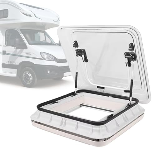 VNATWGOO Double Layer Skylight for RV Travel Trailers, Soundproof 500x500 mm Roof Window, with Screen & LED Lighting,ClearBeige
