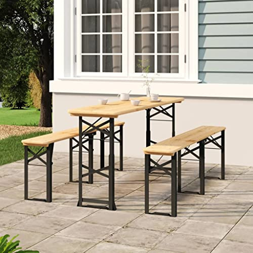 QUAHEAS Biertisch Klappbar 170x50x75/105 cm, Massivholz Tanne, Höhenverstellbar, für Garten, Terrasse, Balkon, Outdoor-Esstisch