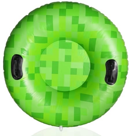 Pixel Snow Tube Reifen, 101 cm PVC Pixel Aufblasbarer Snow Tube für Kinder und Erwachsene mit Erhöhten Griffen Outdoor Winterrodelzubehör