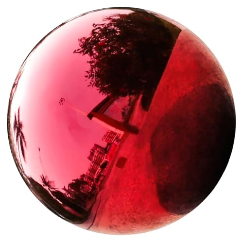 Yardwe 20cm Spiegelkugel Gartenkugel aus Edelstahl Rot für Terrasse | Hochglanzpoliert, Reflektierende Oberfläche, Modern und Dekorativ, Geeignet für Innenbereich und Schwimmbad