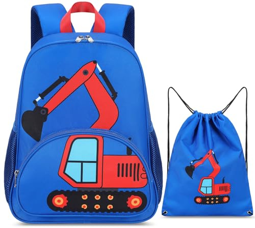 LOIDOU Kinderrucksack Jungen Kinder Rucksack Tagesrucksack Vorschulrucksack Kleinkind Kindergartentasche Schulrucksack für Schule die Kita (Fahrzeugs-Blau)