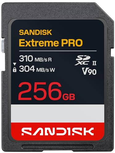 SANDISK Extreme PRO SD UHS-II V90 Karte mit 256 GB (Lesegeschwindigkeiten von bis zu 310 MB/s, Schreibgeschwindigkeiten von bis zu 304 MB/s, kompatibel mit DSLR-Kameras und spiegellosen Kameras)