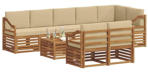 vidaXL Sofagarnituren 9 pcs Natur und Beige Massivholz Akazie, Moderne Garten-Sofa-Garnitur, Robustes Outdoor-Sofa, braunes Akazienholz, stylische Sitzgruppe für deinen Garten