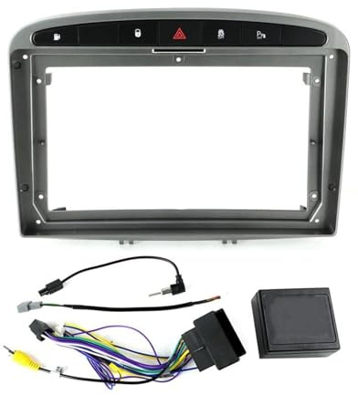 Radio Estéreo Coche 9 Pulgadas con Marco Frontal 2 DIN GPS Panel Control Central Panel Instrumentos Kit Tablero para Peugeot 308 408 2008-2016 KISSGPIPOL