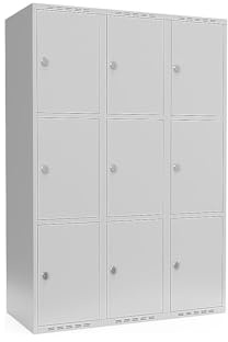 kaiserkraft | 3er-Schließfachschrank Fydor | 3 Abteile | lichtGrau | B 1200 mm | Flache Dachform | Vorhängeschloss