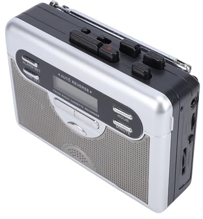 Rcniso Retro Cassette Player AM FM Radio, Portable Tape Recorder with Digital Clock Timer, Built-in Speaker, Battery or DC Powered for Home Outdoor Use