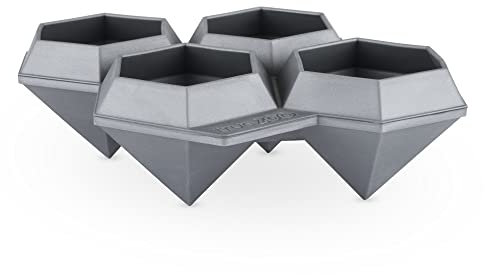 True Zoo Jumbo Iced Out Diamond Ice Tray, Silicone Mold and Ice Cube Tray for Cocktails, Makes 4 Ice Cubes, Grey, Set of 1