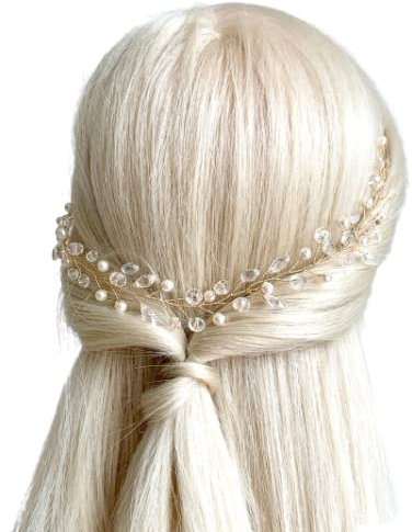 ONDEGO® Haardraht Gold Haarranke Haarschmuck Hochzeit Brautschmuck Haarkranz Abiball Trauzeugin Brautjungfer kristall dezent Perlen Diadem