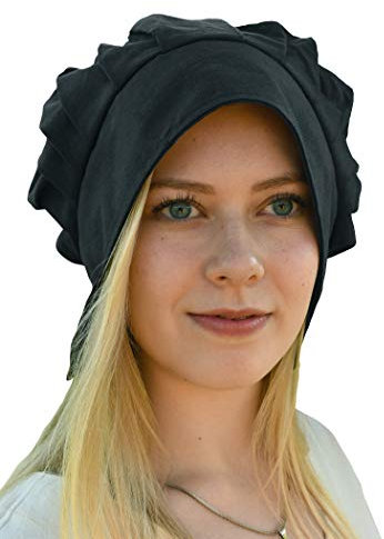 Battle-Merchant Mittelalter Haube mit gelegten Falten für Damen - Damenhaube - Mittelalterhaube - Kopfbedeckung (Schwarz)