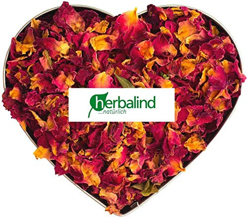Herbalind 100 g Natur Premium Rosenblätter rot Rosenblüten getrocknet - echte Rosenblütenblätter, geschnitten und duftintensiv, Perfekter Füllstoff zum Füllen von Duftsäckchen, Potpourri Füllung