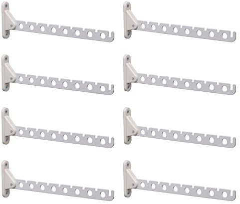 PRIOstahl Kleiderlüfter 310mm Weiß 8er Set Klappbar - Kleiderhaken Garderobenhaken Wandmontage 5kg Tragkraft Kleiderständer Abhängträger Stahl-Kunststoff Platzsparend