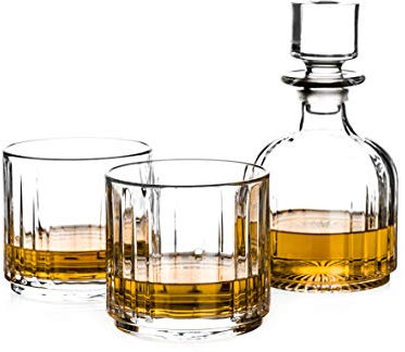 Crystal Whisky Set | Combo Stackable 3 Piece Whisky Set with 1 Decanter and 2 Tumbler in a Gift Box