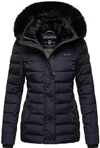 Navahoo Damen warme Winter Steppjacke mit Abnehmbarer Kunstfell-Kapuze Milianaa Navy Gr. XS