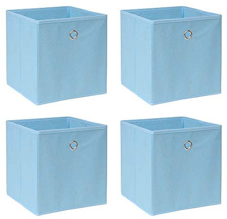 BonChoice Foldable Storage Cubes Boxes for Home Organization, Eyelet Non-Woven Fabric Wardrobe Cabinet Chest Bin Organizer Basket for Clothes Bedding Toys Towels, Collapsible & Durable (4, Blue)